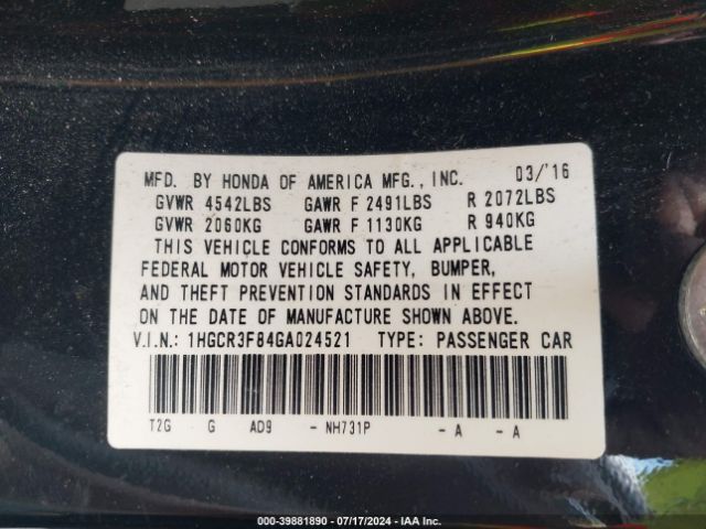 1HGCR3F84GA024521 Honda Accord Ex-l V-6
