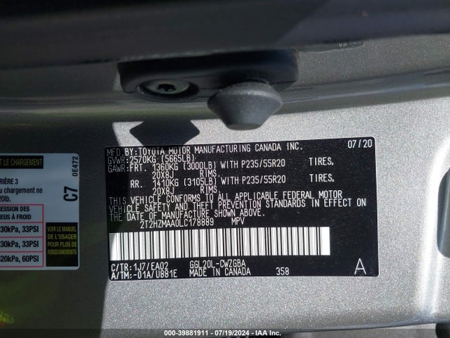 Lexus RX 350 2020 2T2HZMAA0LC178889 Image 9