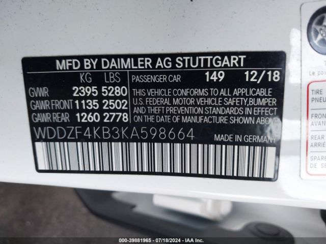 WDDZF4KB3KA598664 Mercedes-Benz E 300 4matic