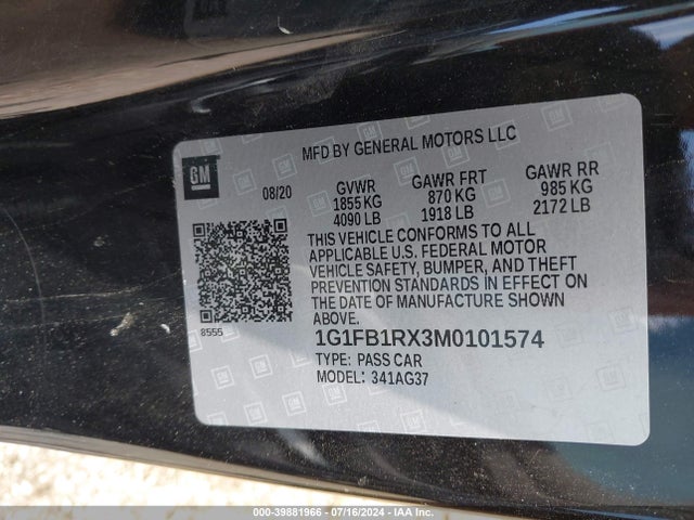 Chevrolet Camaro Rwd  1lt 2021 1G1FB1RX3M0101574 Image 9