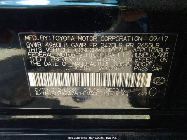 JTHCZ1BL1JA007811 Lexus Gs 350 F Sport