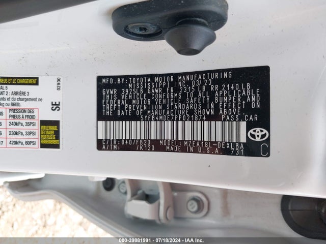Toyota COROLLA LE 2023 5YFB4MDE7PP021874 Image 9