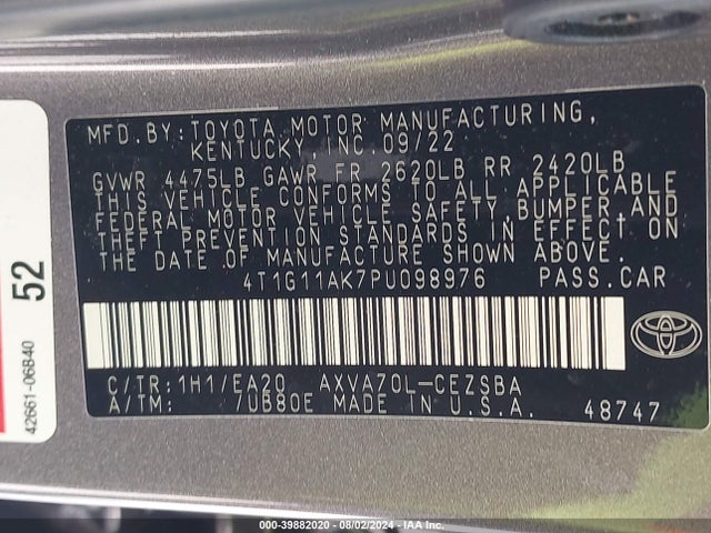Toyota CAMRY SE 2023 4T1G11AK7PU098976 Image 9
