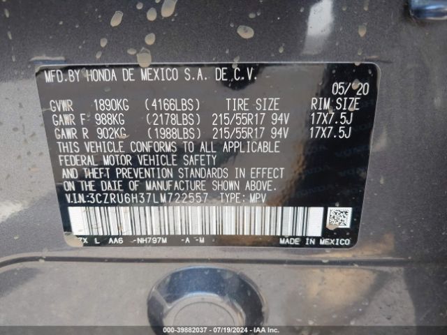 3CZRU6H37LM722557 Honda Hr-v Awd Lx
