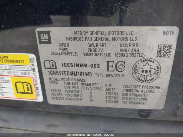 1GNKVFED4HJ107445 Chevrolet Traverse Ls