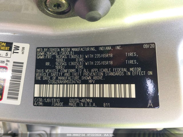 Toyota Highlander Xle 2021 5TDGZRAHXMS034740 Image 9