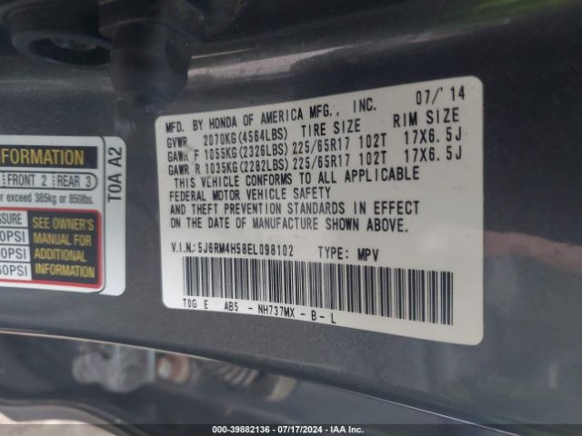 5J6RM4H58EL098102 Honda CR-V EX