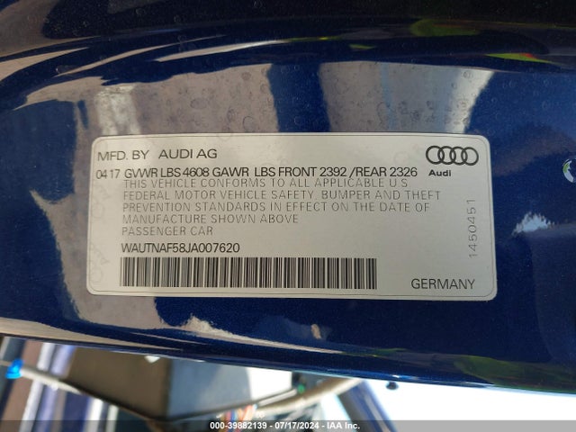 WAUTNAF58JA007620 Audi A5 2.0t Premium