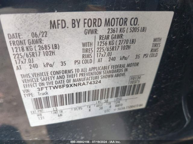 3FTTW8F9XNRA74324 Ford Maverick Lariat