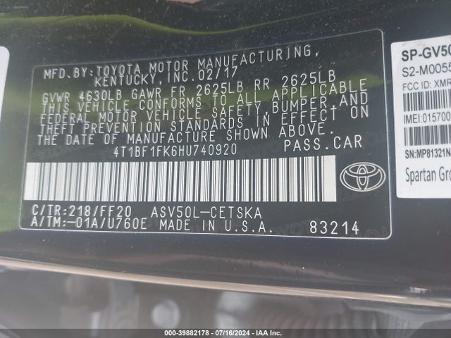 Toyota CAMRY SE 2017 4T1BF1FK6HU740920 Image 9