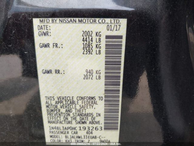 1N4BL3AP0HC193263 Nissan Altima 3.5 Sr