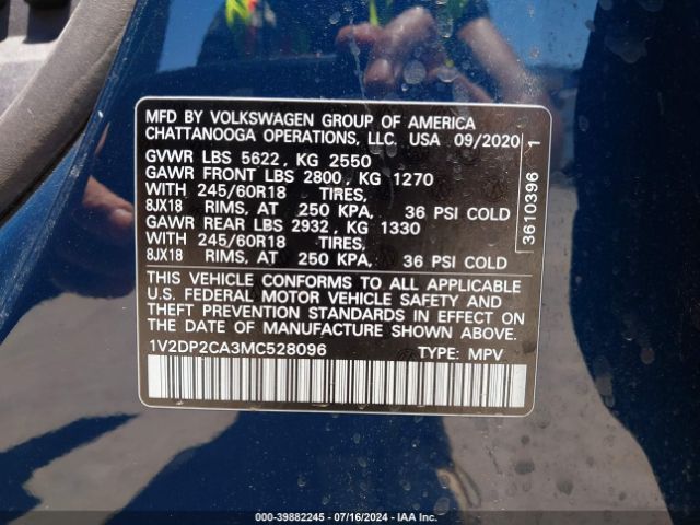 1V2DP2CA3MC528096 Volkswagen Atlas 2.0t Se