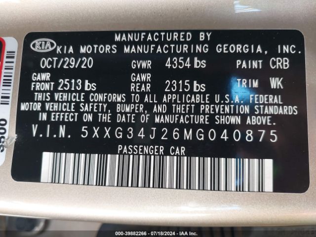 5XXG34J26MG040875 KIA K5 EX