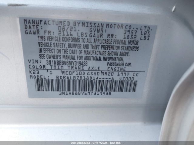Nissan Sentra S Xtronic Cvt 2021 3N1AB8BV6MY319438 Image 9