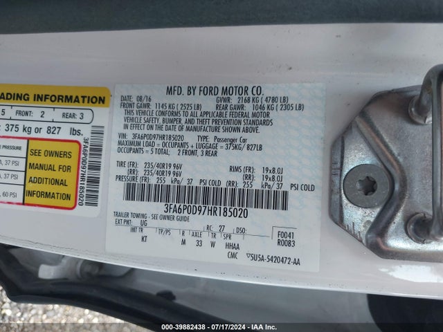 Ford Fusion Titanium 2017 3FA6P0D97HR185020 Image 9