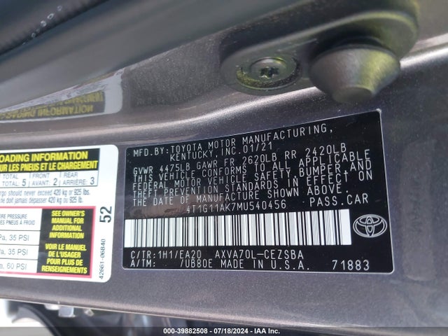 4T1G11AK7MU540456 Toyota CAMRY SE