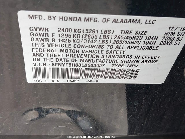 Honda Passport Awd Elite 2020 5FNYF8H08LB003657 Image 9