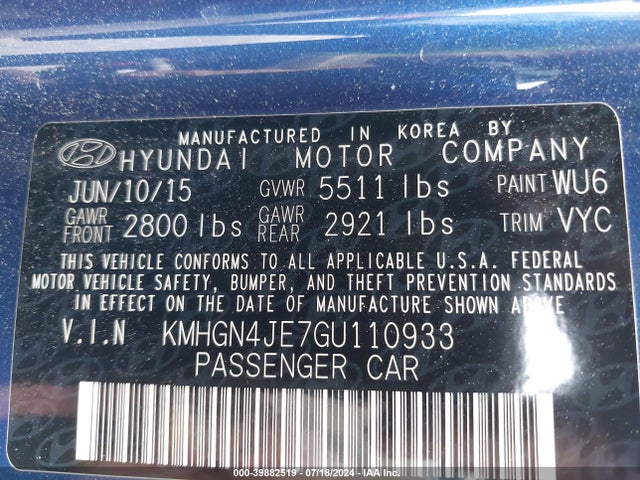 Hyundai Genesis 3.8 2016 KMHGN4JE7GU110933 Image 9
