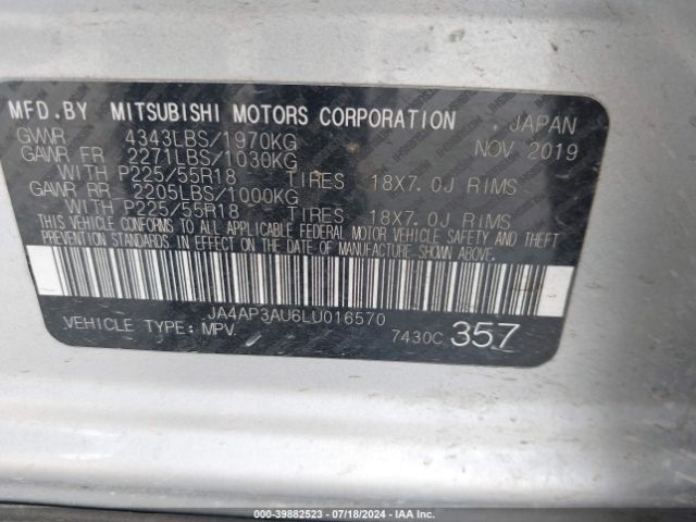 JA4AP3AU6LU016570 Mitsubishi Outlander Sport 2.0 Es