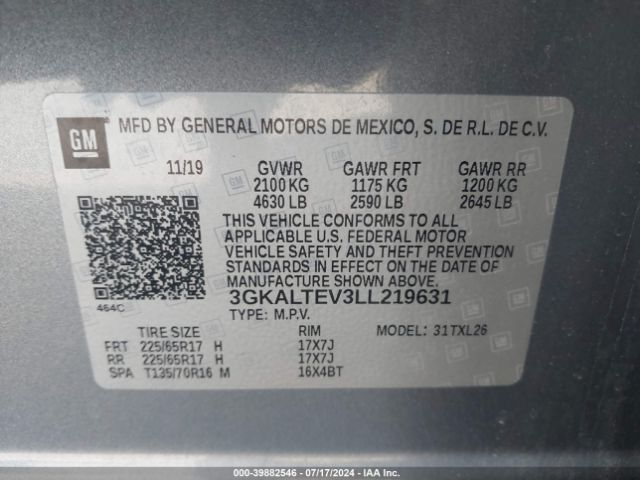 3GKALTEV3LL219631 GMC Terrain Awd Sle