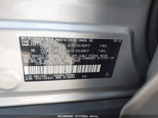 Toyota Rav4 Xle 2019 2T3P1RFV3KC021198 Image 9