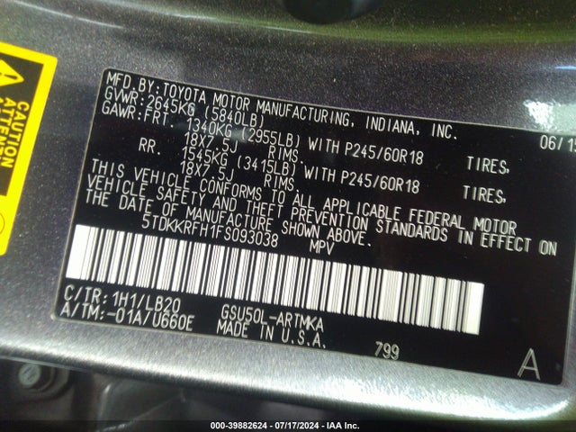Toyota Highlander Xle V6 2015 5TDKKRFH1FS093038 Image 9