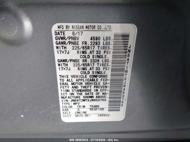 Nissan ROGUE SV 2018 JN8AT2MTXJW450768 Image 9