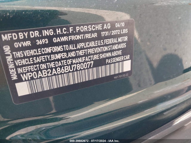 2011 PORSCHE CAYMAN WP0AB2A86BU780077 Photo 8