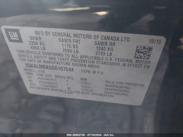 GMC Terrain Sle-1 2016 2GKALMEK6G6167644 Image 9
