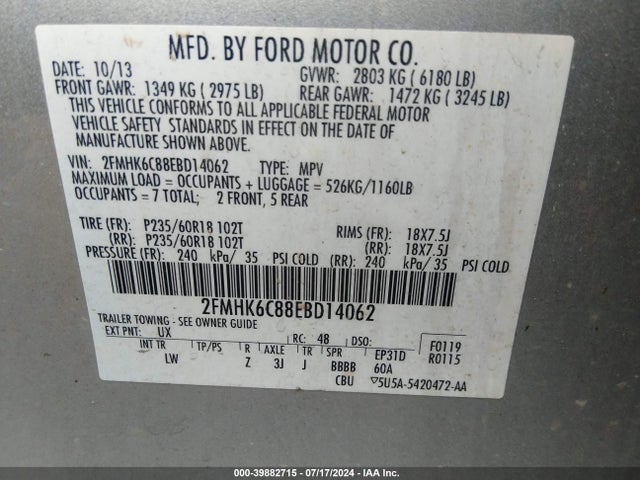 Ford FLEX SEL 2014 2FMHK6C88EBD14062 Image 9