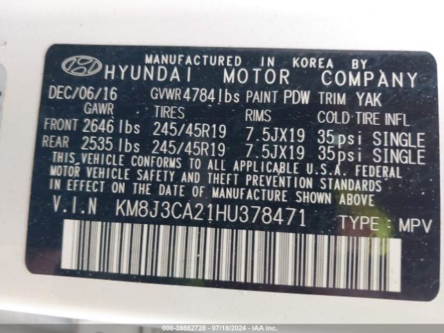 KM8J3CA21HU378471 Hyundai Tucson Limited