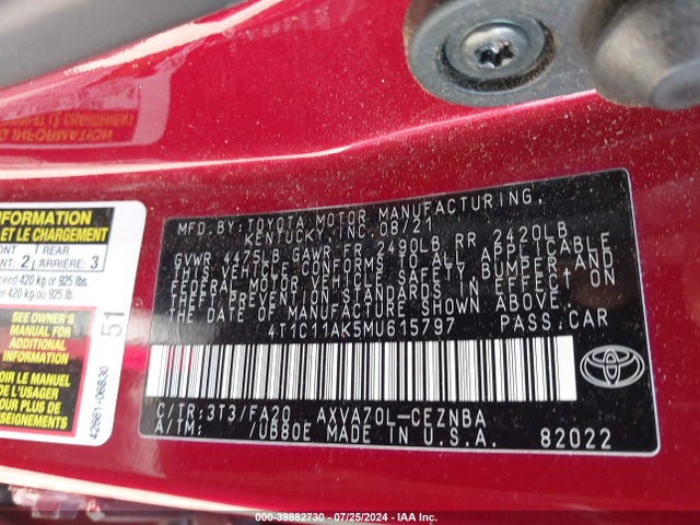 Toyota CAMRY LE 2021 4T1C11AK5MU615797 Image 9