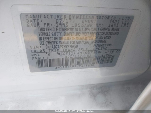 Nissan SENTRA SV 2017 3N1AB7AP7HY375830 Image 9