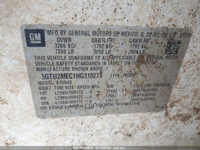 3GTU2MEC1HG318271 GMC Sierra 1500 Sle