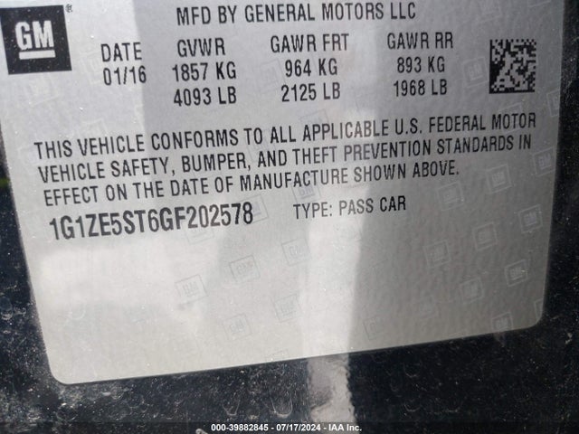 Chevrolet MALIBU 1LT 2016 1G1ZE5ST6GF202578 Image 9
