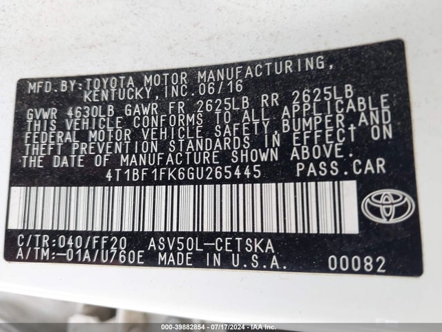 Toyota CAMRY SE 2016 4T1BF1FK6GU265445 Image 14