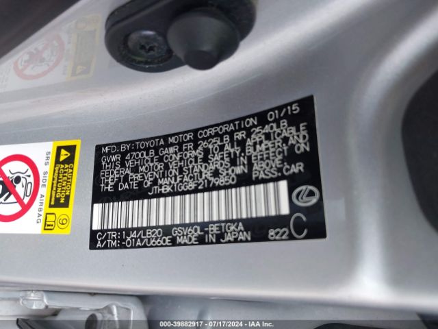 JTHBK1GG8F2179850 Lexus ES 350