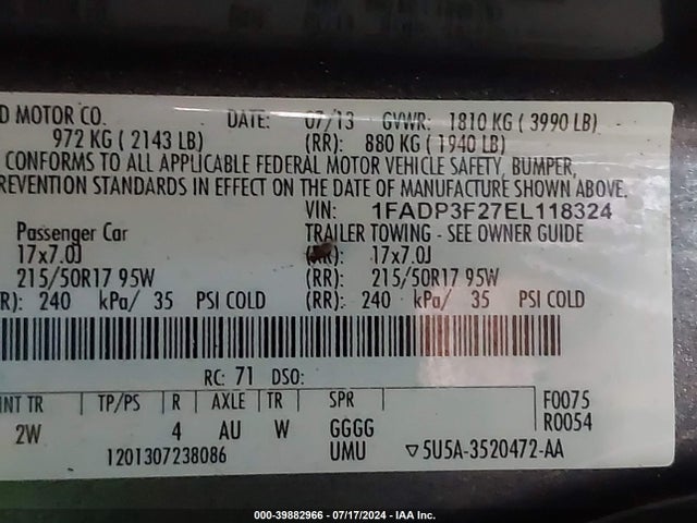 Ford FOCUS SE 2014 1FADP3F27EL118324 Image 9