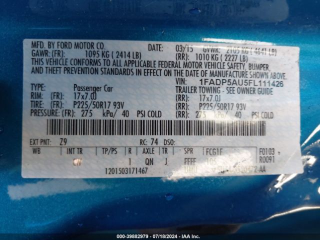 1FADP5AU5FL111426 Ford C-max Hybrid Se