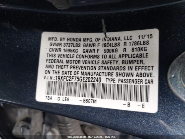 19XFC2F75GE202240 Honda CIVIC EX