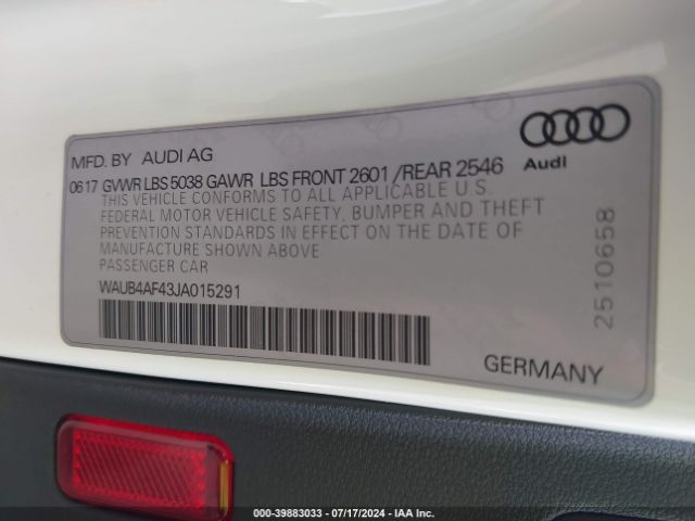 WAUB4AF43JA015291 Audi S4 3.0t Premium Plus