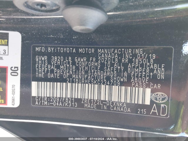 Toyota COROLLA LE 2019 2T1BURHE5KC234709 Image 9