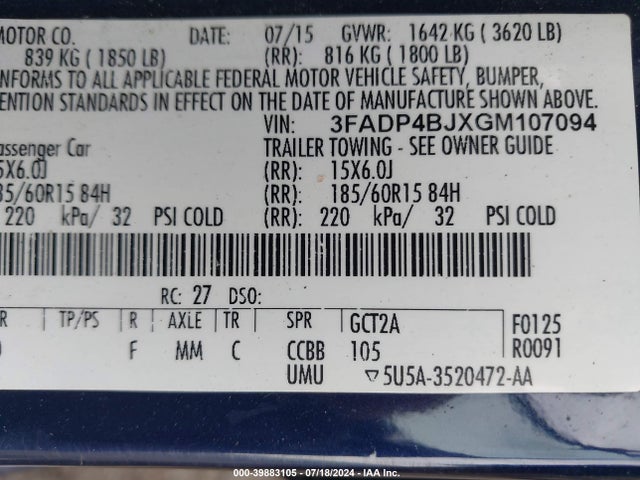 Ford FIESTA SE 2016 3FADP4BJXGM107094 Image 9