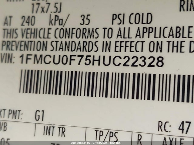 Ford ESCAPE S 2017 1FMCU0F75HUC22328 Image 9