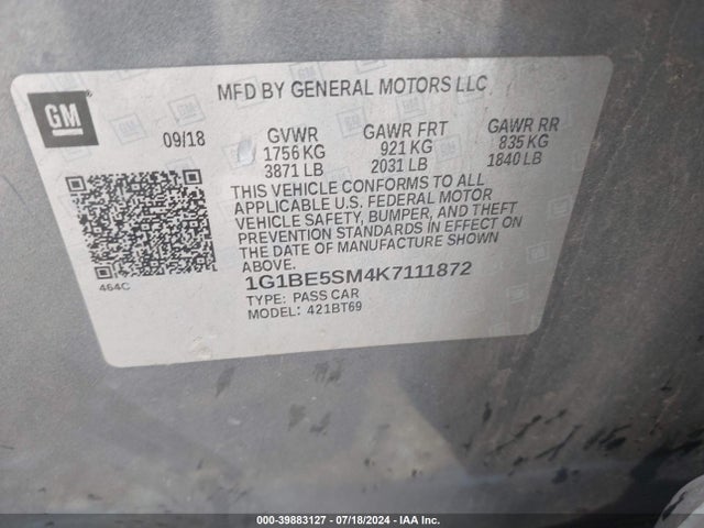 1G1BE5SM4K7111872 Chevrolet CRUZE LT