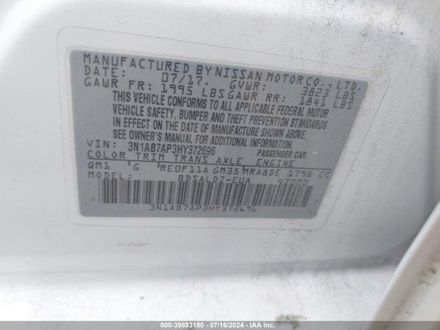 Nissan SENTRA SV 2017 3N1AB7AP3HY372696 Image 9