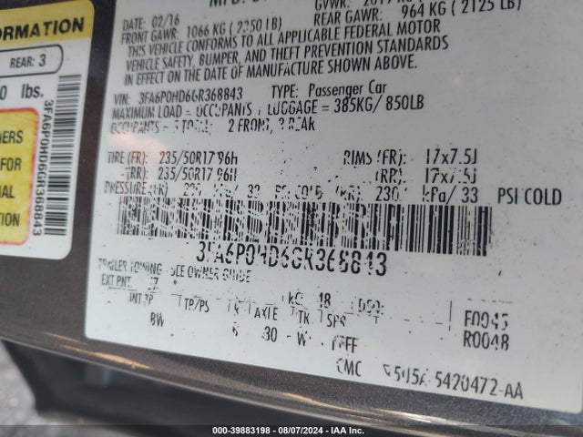 Ford FUSION SE 2016 3FA6P0HD6GR368843 Image 9