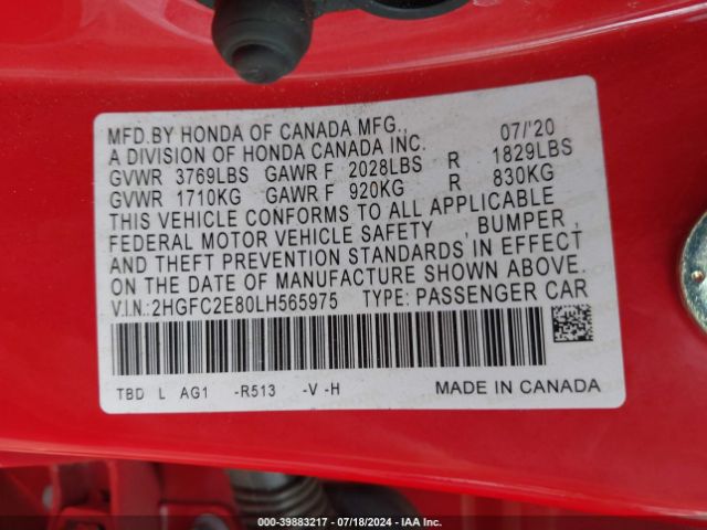 2HGFC2E80LH565975 Honda Civic Sport