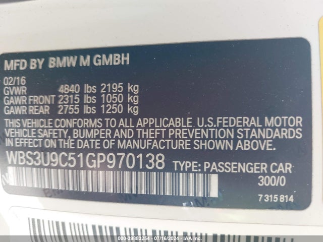 WBS3U9C51GP970138 BMW M4
