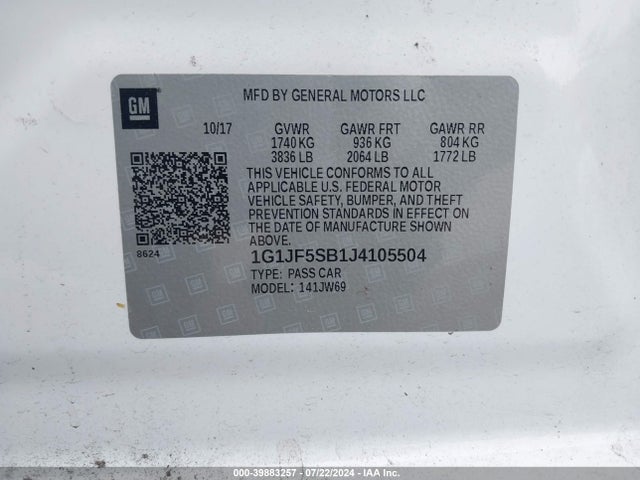 Chevrolet Sonic Premier Auto 2018 1G1JF5SB1J4105504 Image 9
